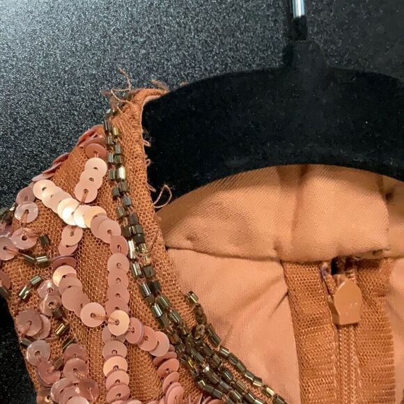 NWT Mac Duggal Copper Sequin Beaded Plaid Halter Neck Lined Cocktail Dress Size - Picture 11 of 16